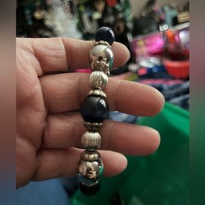 Stretchy, felt cord, chain, and coil bracelets